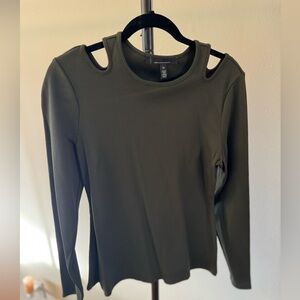 White House Black Market Olive Long Sleeve Cutout Top